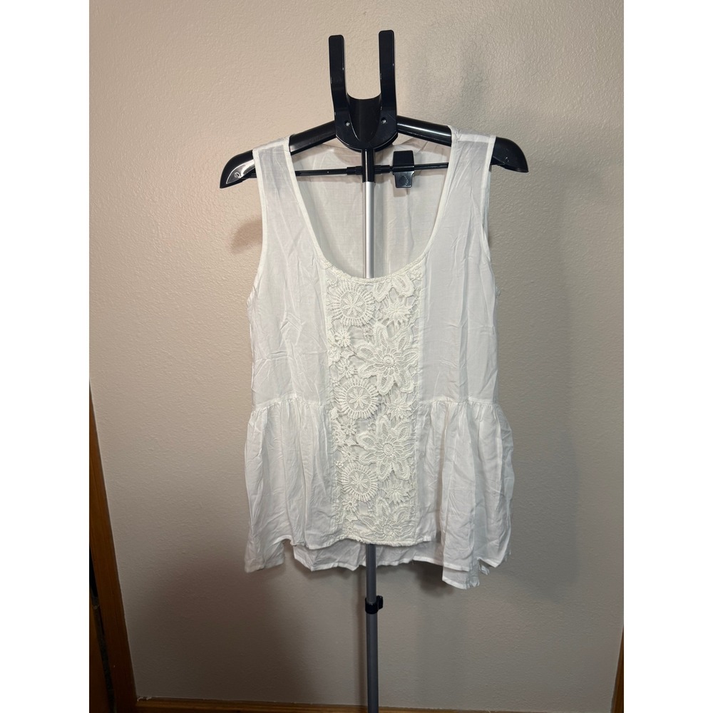 By Design White Crochet Lace Peplum Tank Top XL 5FW01909A NWT